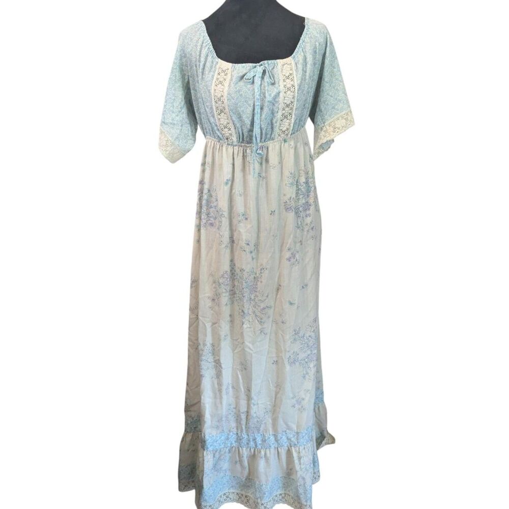 VINTAGE COTTAGECORE MAXI Dress Impression Lace Floral Prairie Boho Medium